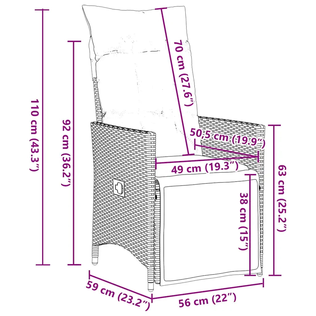 Set BistrÃ² da Giardino 9 pz con Cuscini in Polyrattan Grigio