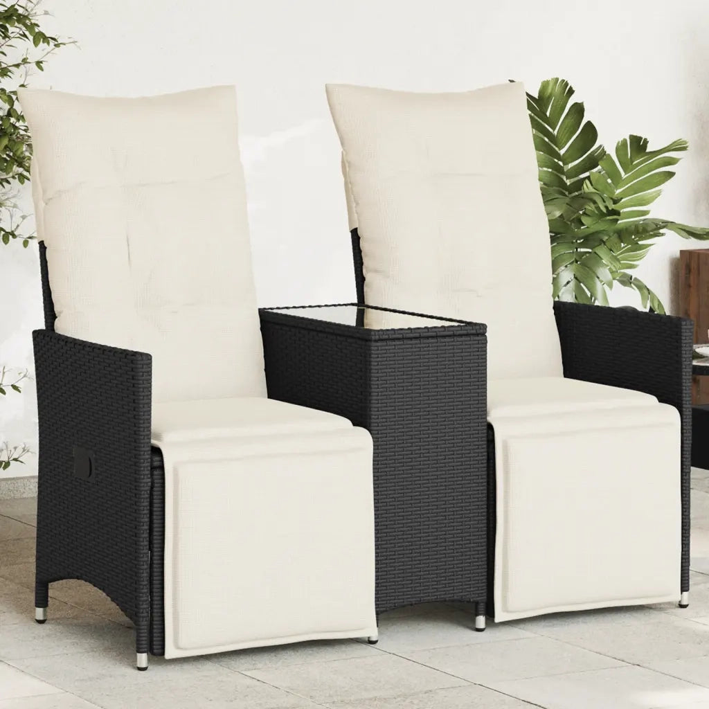 Divano Giardino Reclinabile 2Posti con Tavolino-Sofa da Giardino-Divanetto da esterno Nero Polyrattan 861873