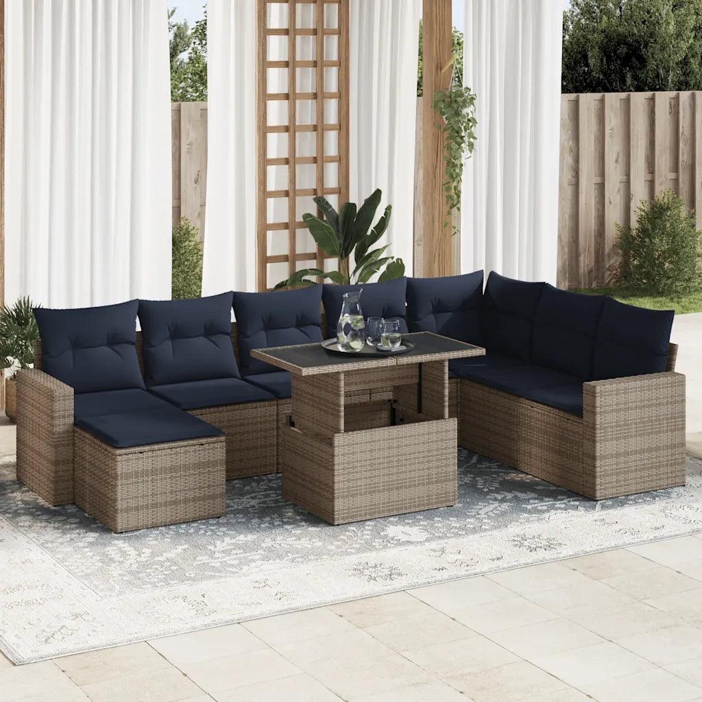 Set Divano da Giardino 9pz con Cuscini Grigio Polyrattan Acacia 3326372