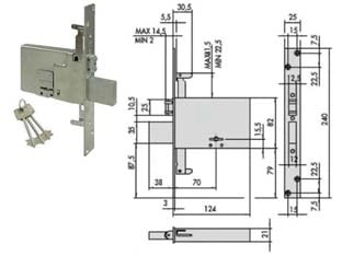 SERRATURA TRIPL. INFIL. FASCE DOPPIA MAPPA RULLO MM.82 H 57325- - mm.70 (57325730) - 1 pezzi CISA