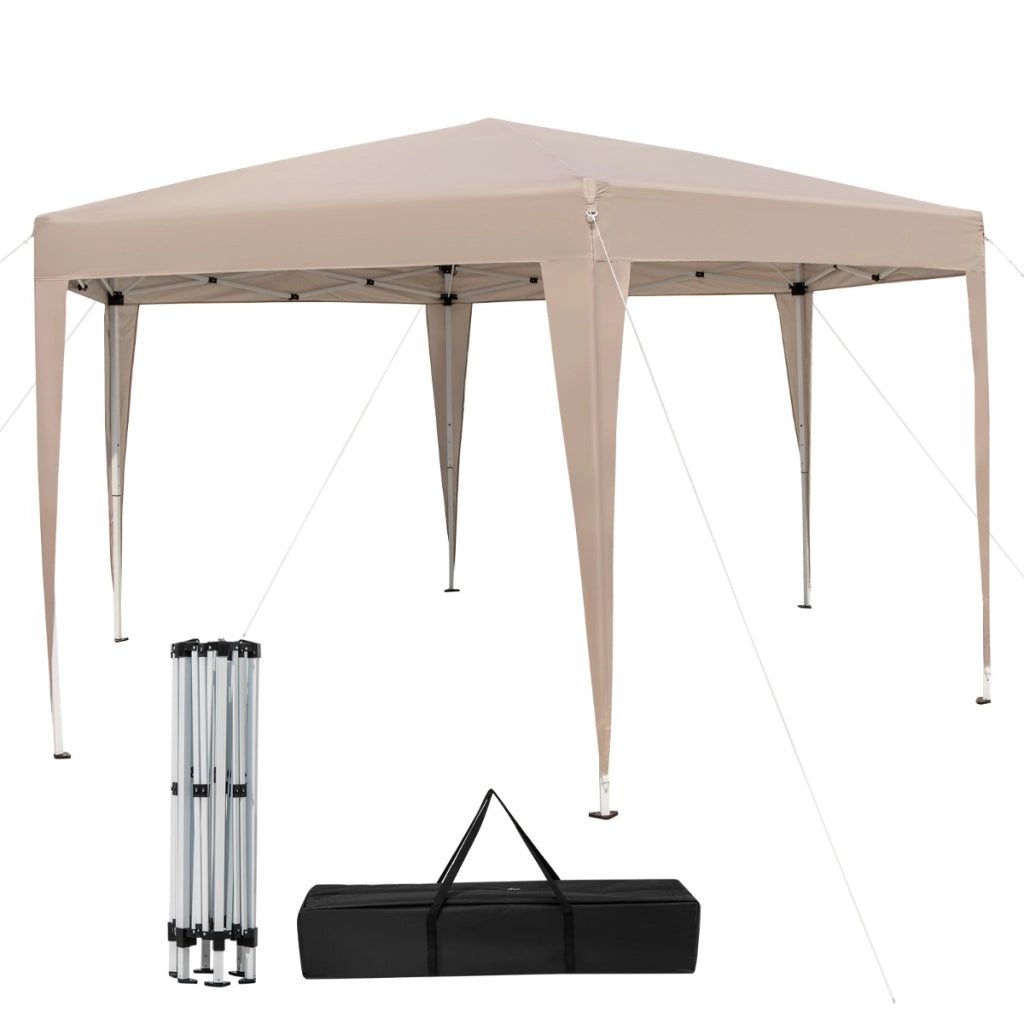 Tenda a baldacchino esagonale 400 x 348 cm, Gazebo da campeggio pesante regolabile in altezza con gambe rivestite Kaki