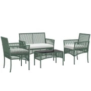 Set da Giardino in Rattan da 4 Pezzi con 2 Poltroncine, Divano e Tavolino da Caffè, Verde