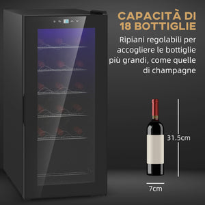 Cantinetta Frigorifero 18 Bottiglie di Vino Display e Luce LED e Controllo Temperatura