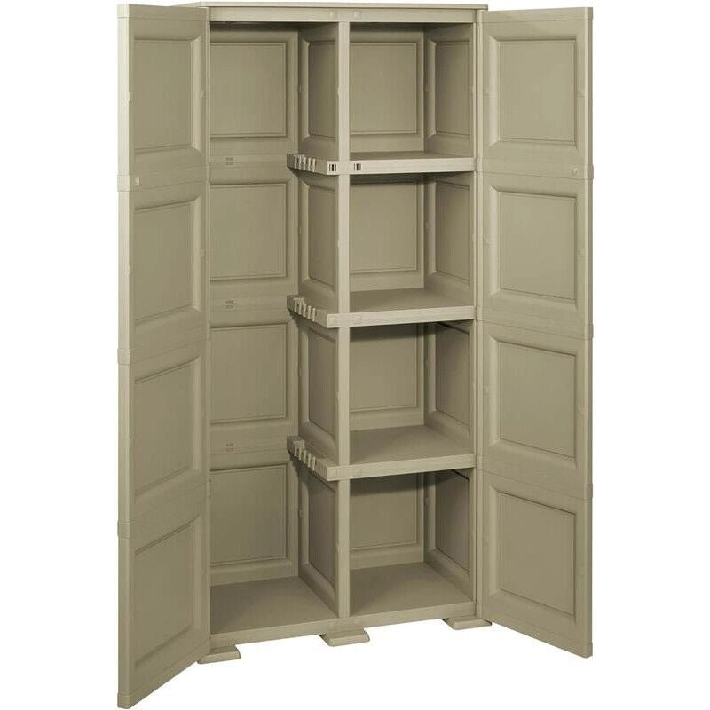ARMADIO 2 ANTE TAUPE 79X43X164 CM CON 4 SCOMPARTI E VANO PORTASCOPA – MOBILE ALTO ORGANIZZAZIONE CASA PER INGRESSO E LAVANDERIA