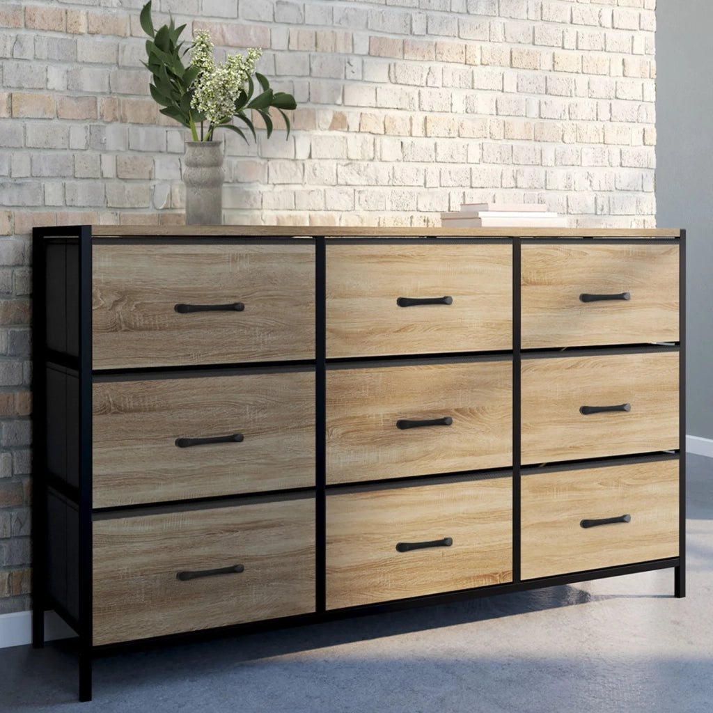 IDMarket - Baúl de tela de 9 cajones UTAH 115 CM mueble de almacenaje