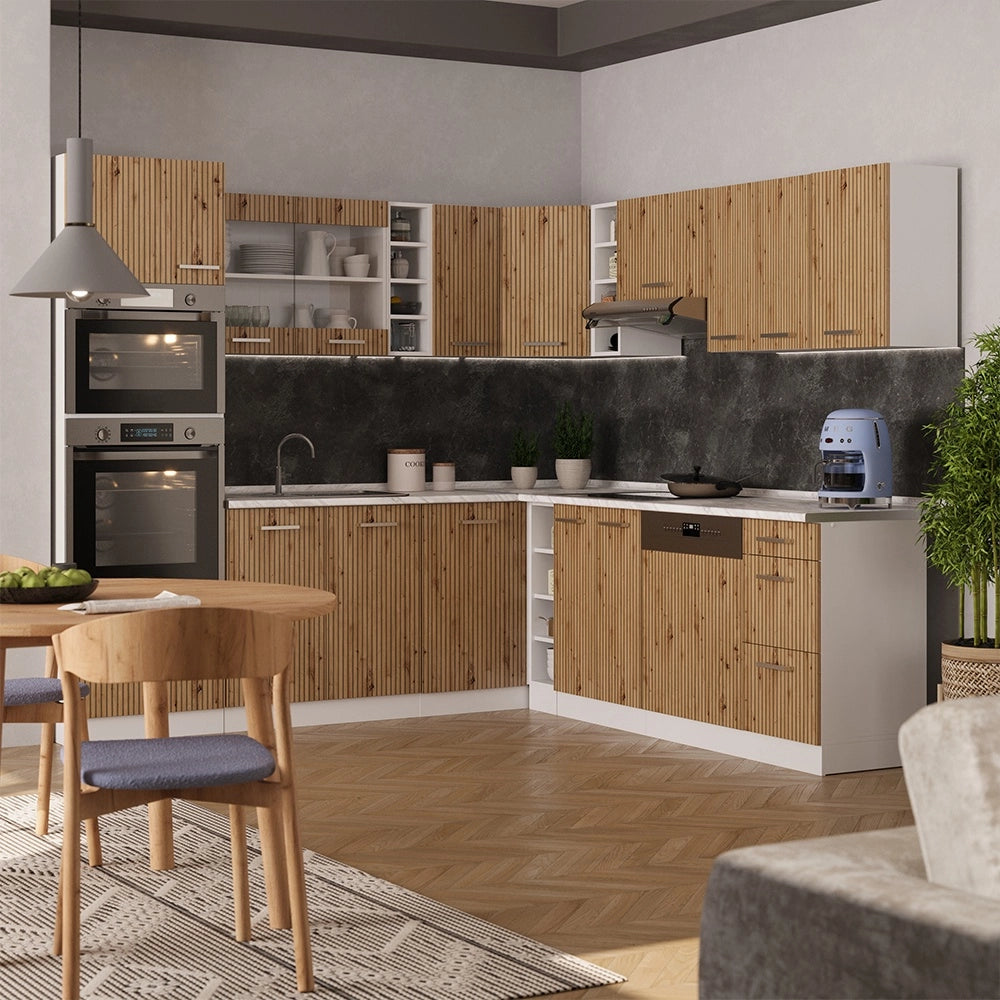 Cucina angolare completa R-Line Rovere artigianale/Bianco 247 x 237 cm, PL Rovere Vicco