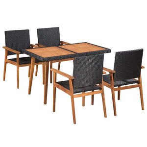 Set da Pranzo da Giardino 5 pz in Polyrattan Nero e Marrone cod mxl 40109