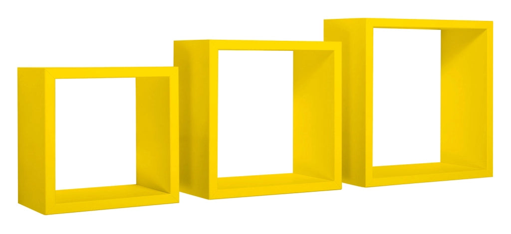 Set 3 Mensole da Parete Cubo in Fibra di Legno Incubo Giallo Canarino
