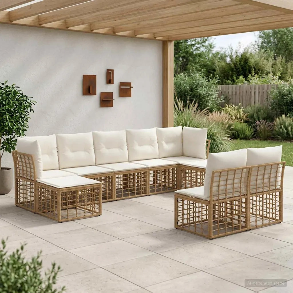 Set di divani da esterno Naturale e Bianco Crema Poliestere