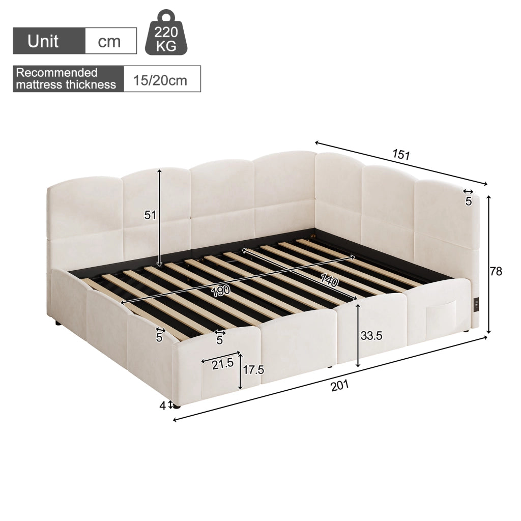Letto Imbottito Contenitore con Doghe ¨C MINIMAL ¨C Velluto Beige 140x190
