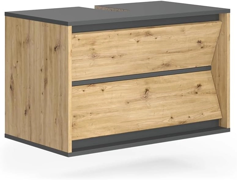 Mobile sottolavabo per bagno Edelin, Antracite/Artisan, 80 x 50 cm con 2 cassetti