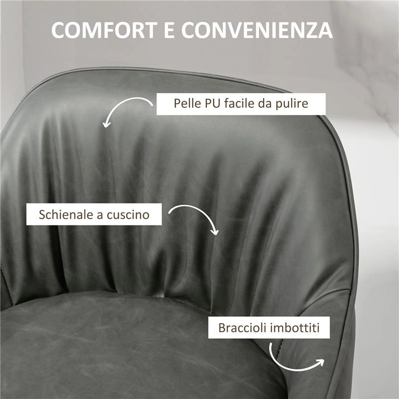 SET 2 SGABELLI DA BAR MODERNI CON POGGIAPIEDI E SCHIENALE FINTA PELLE PU E ACCIAIO GRIGIO
