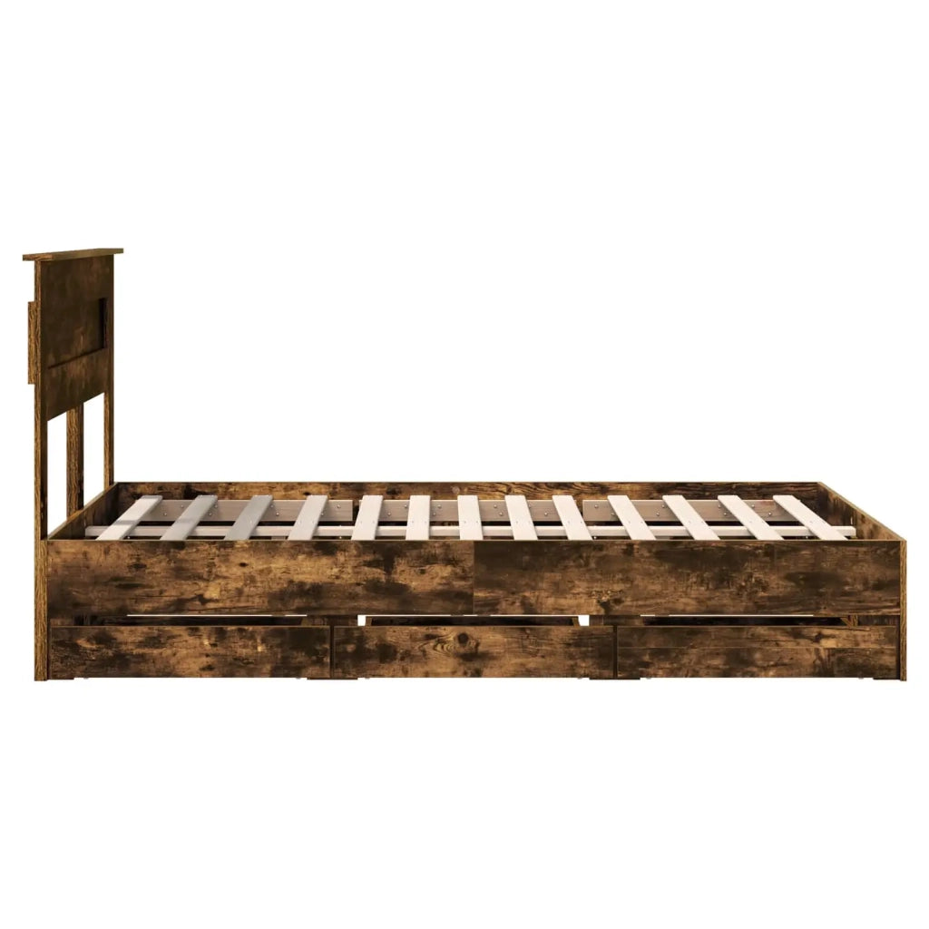 Letto matrimoniale | Letto per adulti | Struttura del letto con cassetto Rovere fum¨¦ 135 x 190 cm