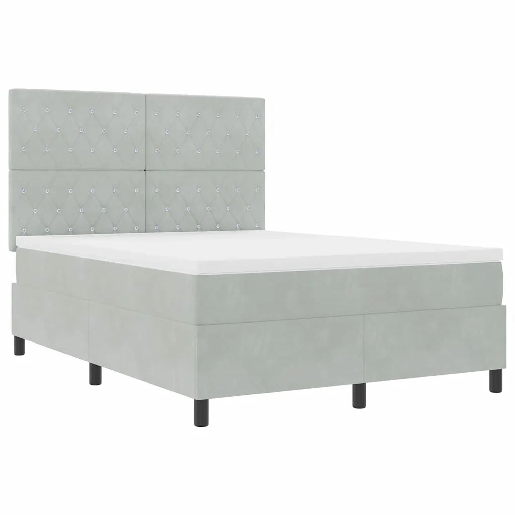 Letto a Sorgente LED Grigio chiaro 160 x 200 cm Tessuto