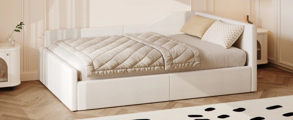 DESMIU Divano letto 140 × 200 cm 1 posto con contenitore, senza materasso, in MDF, compensato, beige