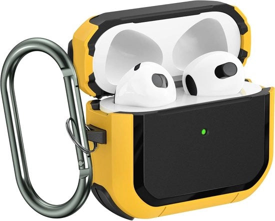 Spada Ruggente e Resistente per AirPods 3 2021 con Porta Chiave, Protezione Completa, Ricarica Senza Fili e Indicatore LED, Giallo