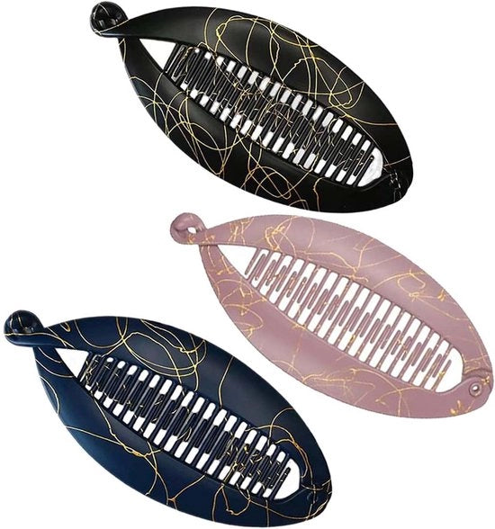 Pakket di 3 bananenklemmen Vintage Fishtail Haarklemmen Bananenhaarklemmen Flexibele haarklemmen per capelli spessi Ideali per acconciature a coda di cavallo e acconciature alzate per donne Capelli ricci e lisci lunghi