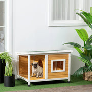 Casetta da giardino con veranda coperta tetto apribile finestra e piedi regolabili in legno arancione 85,5 × 62 × 60 cm