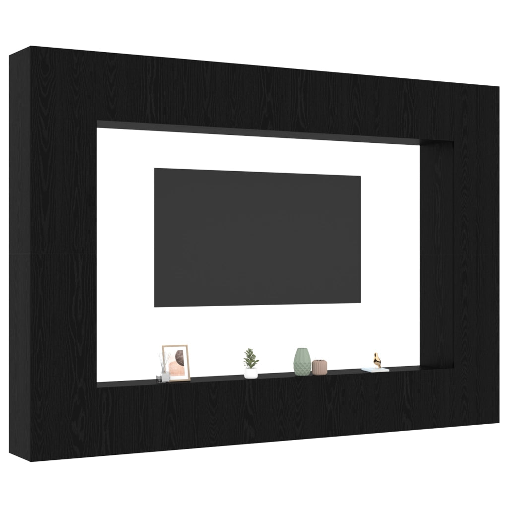 Set di mobili TV da 12 pezzi a parete in legno ingegnerizzato rovere nero
