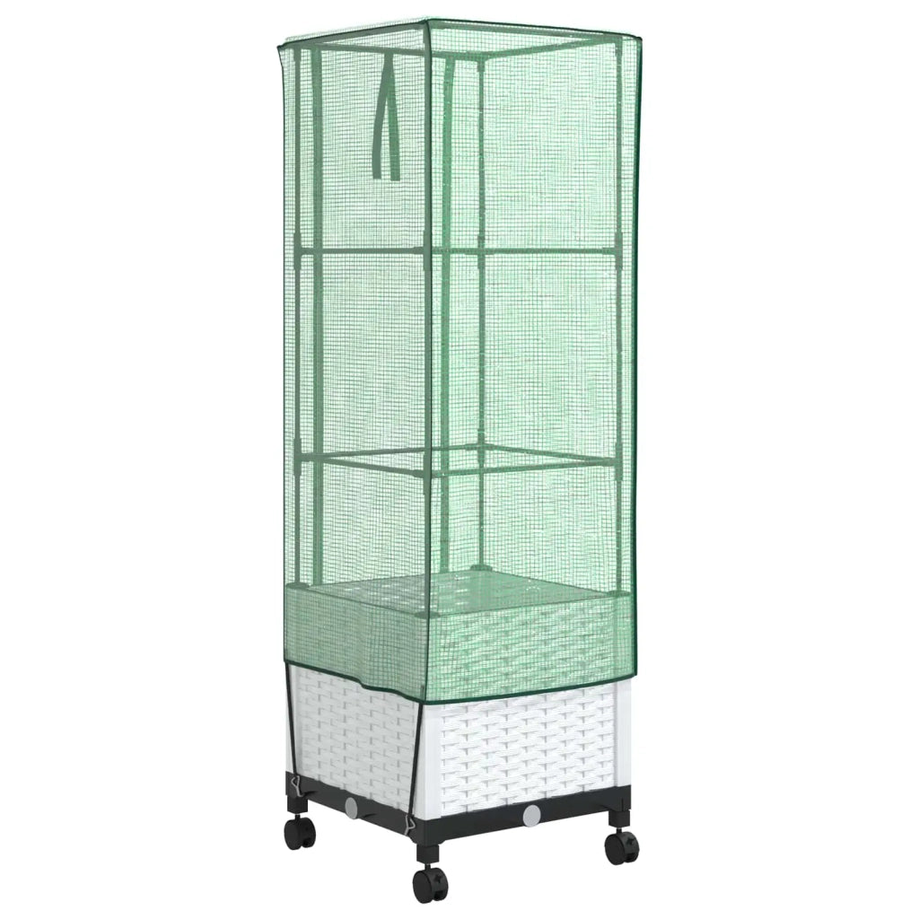 Vaso da Giardino con Copertura per Serra e Ruote Bianco PP 3422933