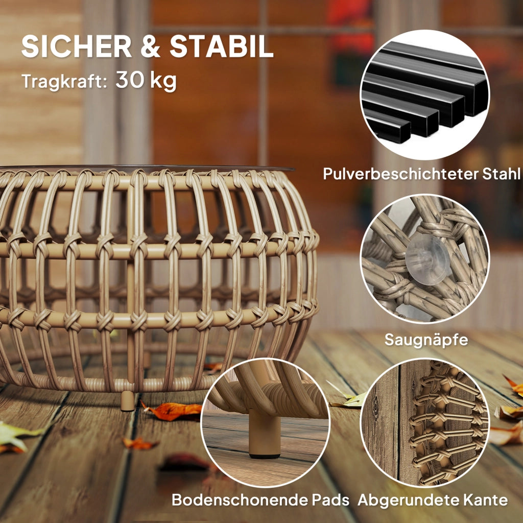 Tavolino da caff¨¨ ¨C zephmum ¨C Polyrattan marrone con piano in vetro ?66/42 cm