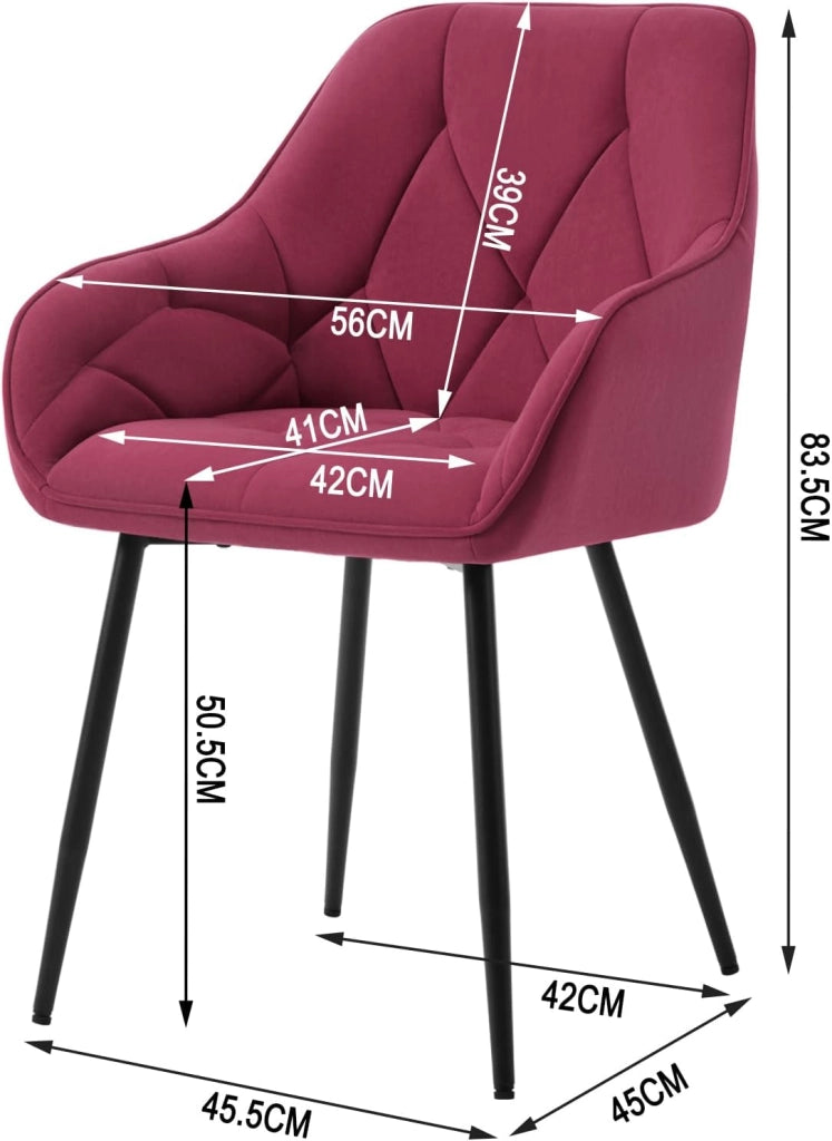 Set di 2 Sedie da Pranzo con Braccioli e Schienale, Sedie Cucina Moderna in Velluto, Poltrone da Salotto con Gambe in Metallo, Sedie ergonomiche per Ufficio, Bar, Bordeaux, EZS02bd-2