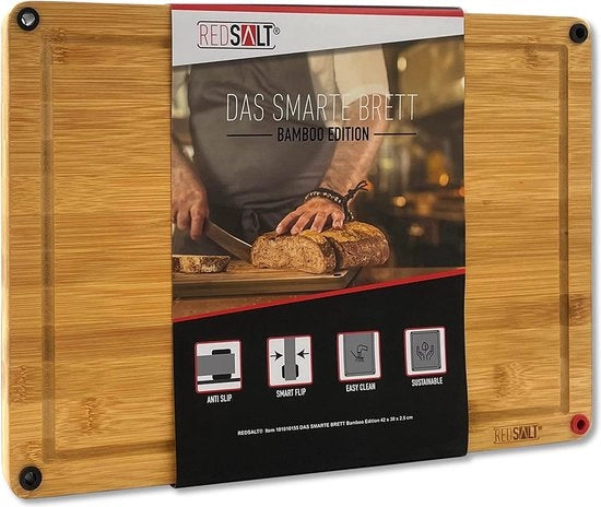 Snijplank biologico in bambù, antiscivolo, 42 x 30 x 2,5 cm, FSC certificato, snijplank premium, utilizzabile su entrambi i lati, con canale di resina profondo, per cucina, barbecue, regalo, sostenibile