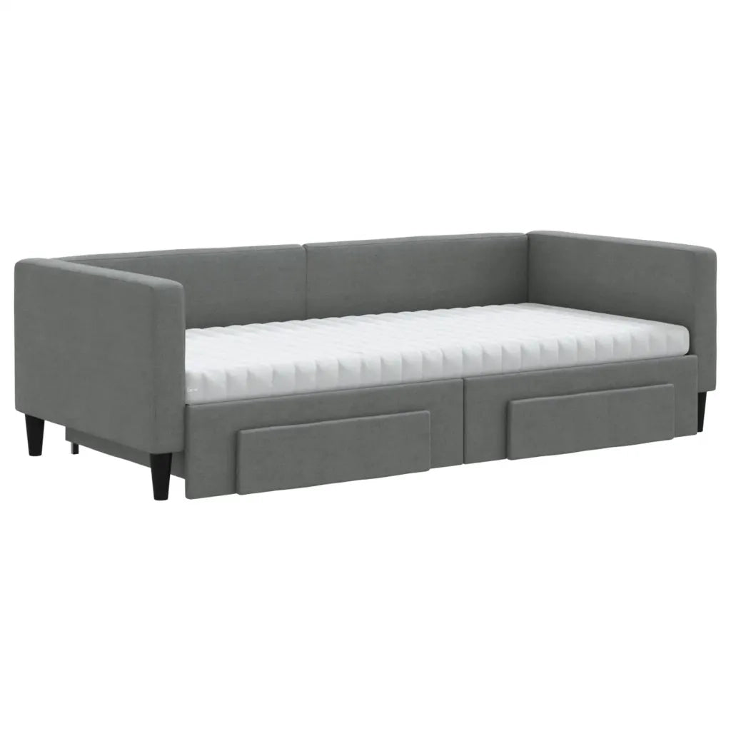 Divano Letto Estraibile Cassetti Grigio Scuro 90x200cm Tessuto