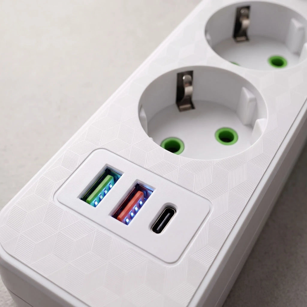 Multipresa Con Prolunga, 4 Prese + 2 Porte Usb-a + Usb-c Jnh021-4a White