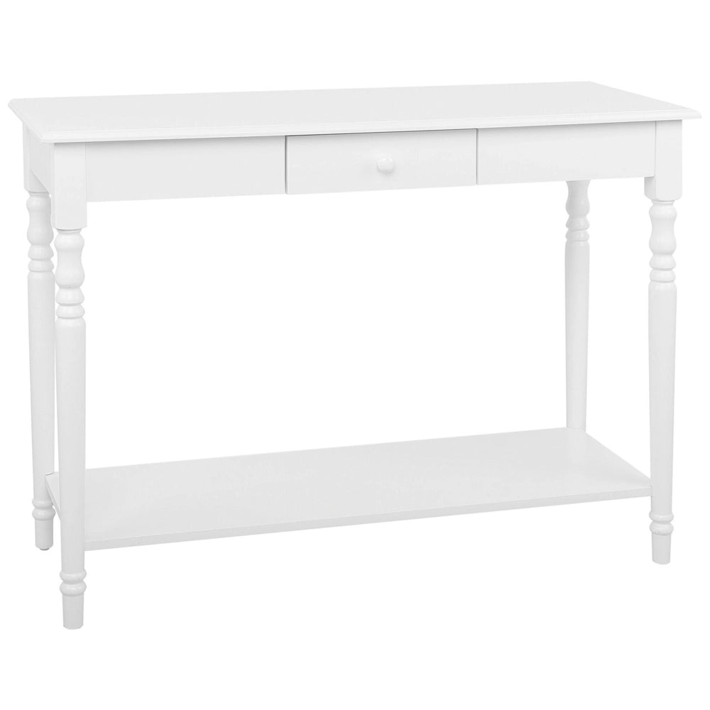 Consolle Piano in MDF bianco con gambe in legno di pino con toeletta a un cassetto