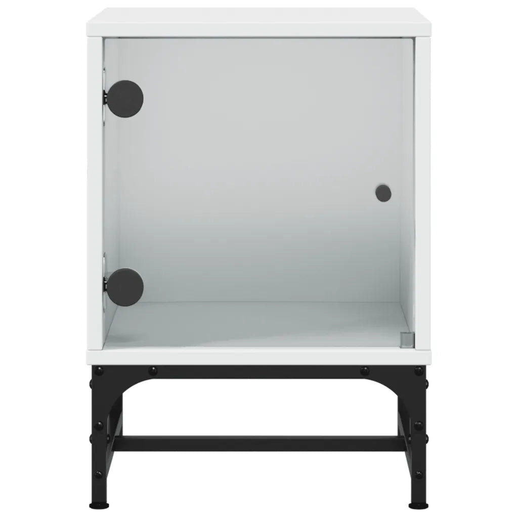 Set di 2 Comodini | Armadio da Notte | Mobiletto da notte con Ante in Vetro Bianco 35x37x50 cm
