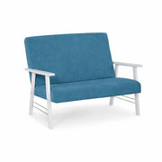 DIVANO ORTIGIA DA ARREDO IN LEGNO BIANCO ANILINA E IN TESSUTO COLOR PETROLIO 106X77X91H CM