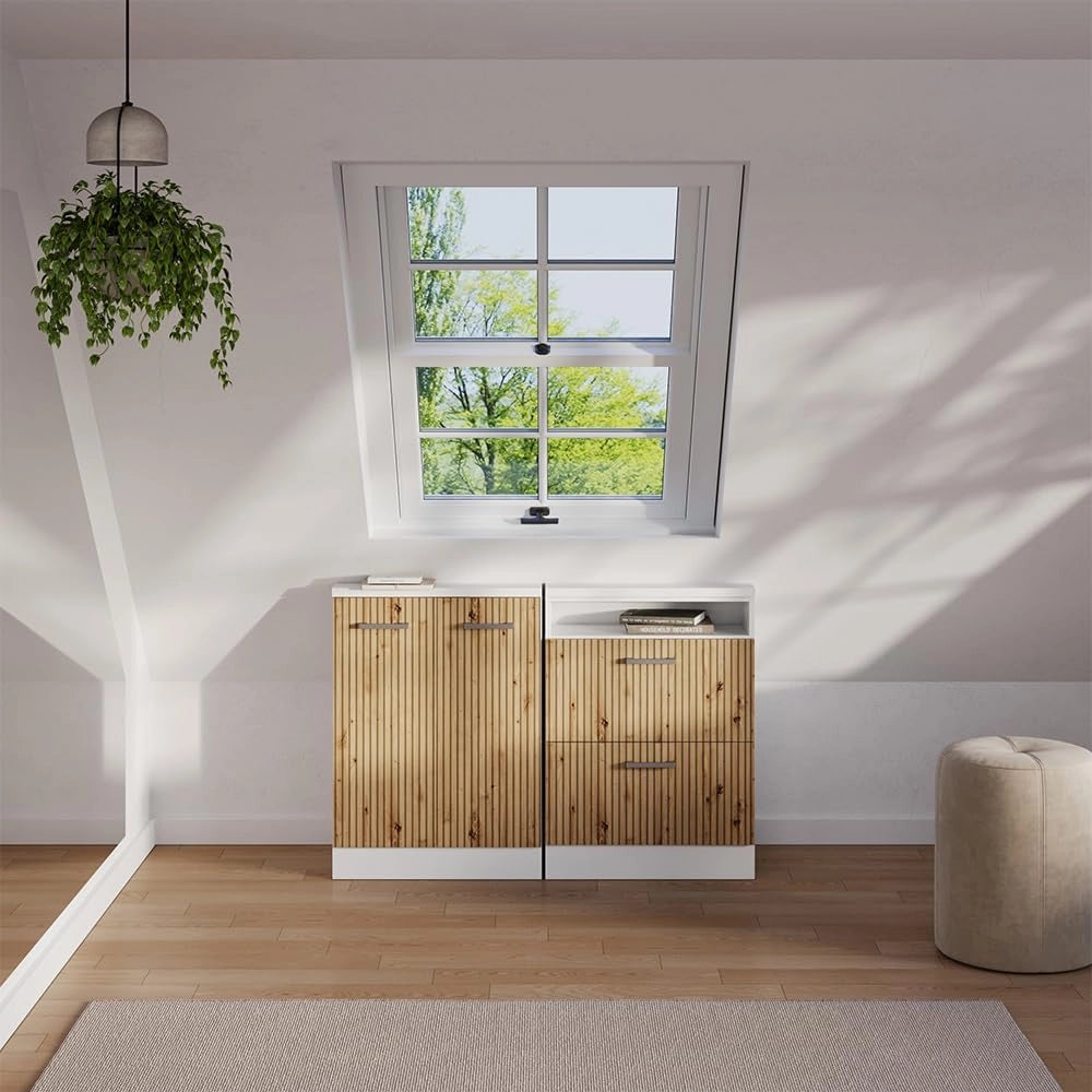 Mobile sottotetto Rion, Rovere artigianale/bianco, con 2 cassetti