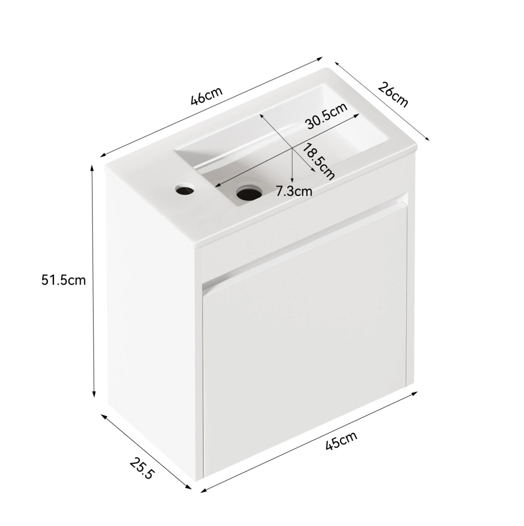 Mobile bagno bianco 46 cm con ampia capacità e anta con chiusura soft