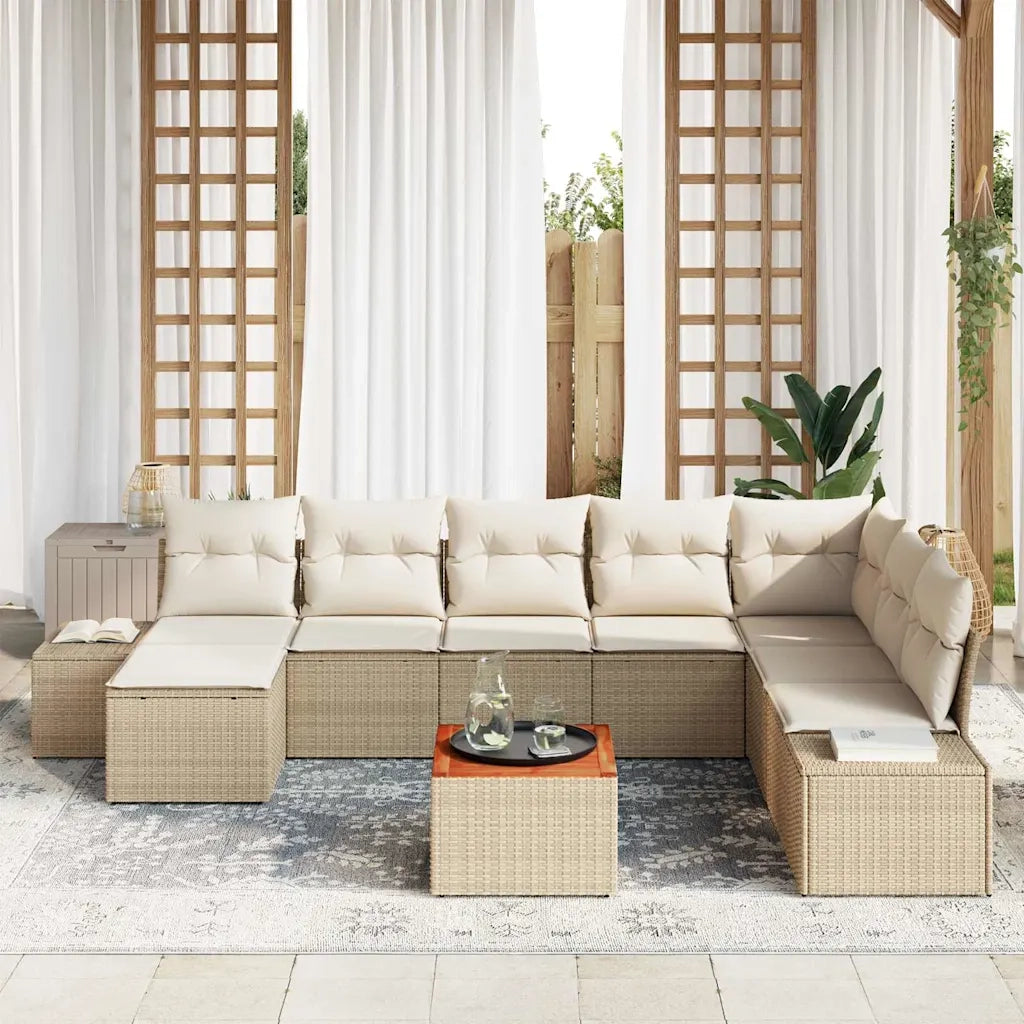 Set Divano da Giardino con cuscino 9 pcs Beige polyrattan 3347995