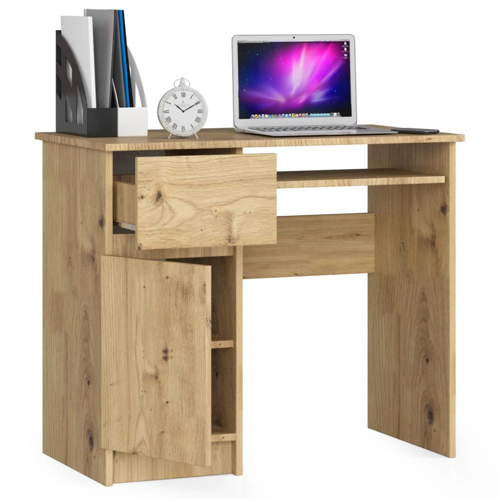 Scrivania per computer AKORD PIKSEL Quercia Artisan 90 cm 1 anta 1 cassetto 90x50x77 cm Modello a sinistra