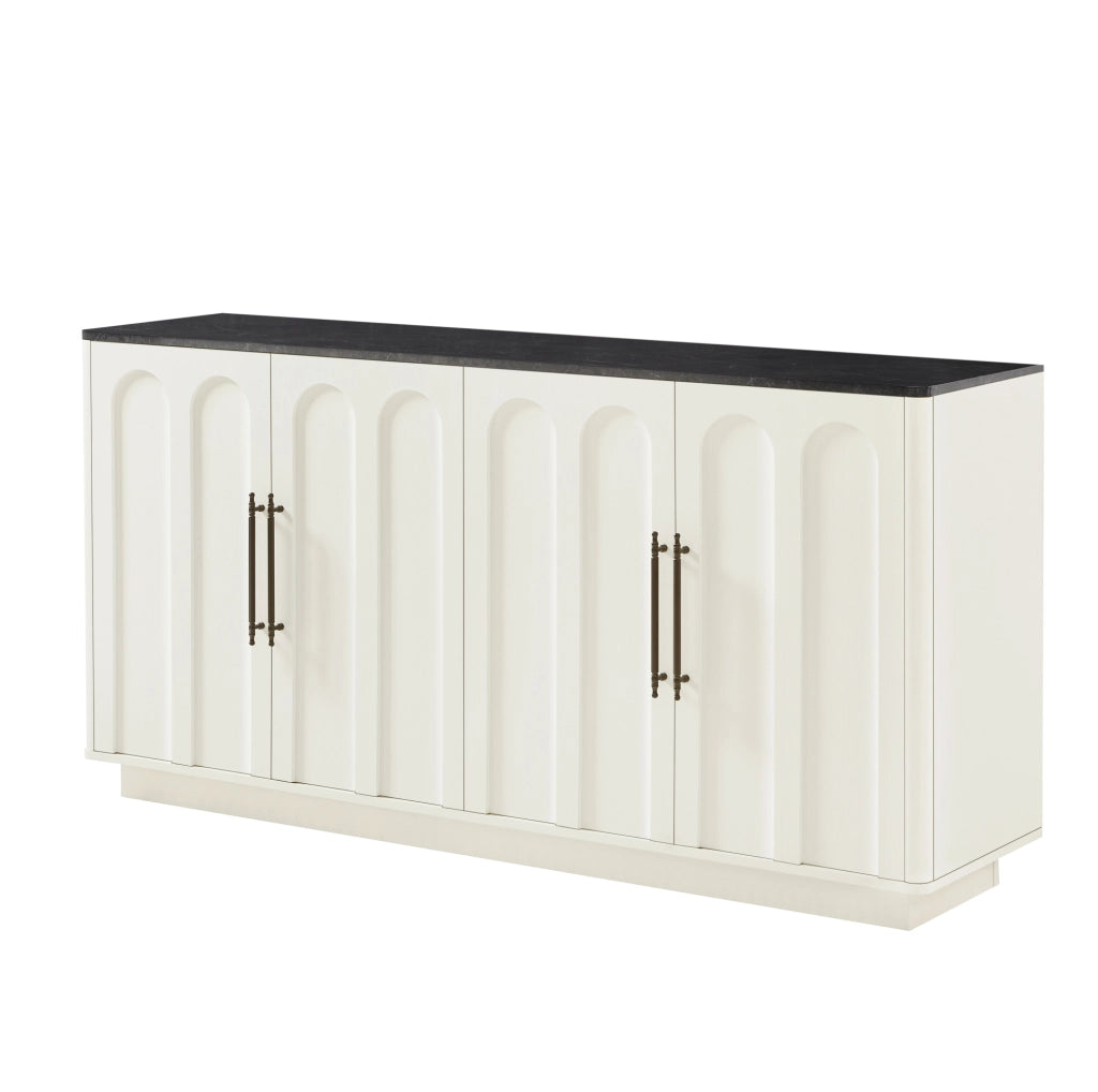 Sideboard 160x40x80 cm con chiusura soft-close e fissaggio a parete in MDF bianco e nero