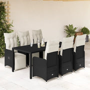 Set da BistrÃ² da Giardino 7 pz con Cuscini Nero in Polyrattan