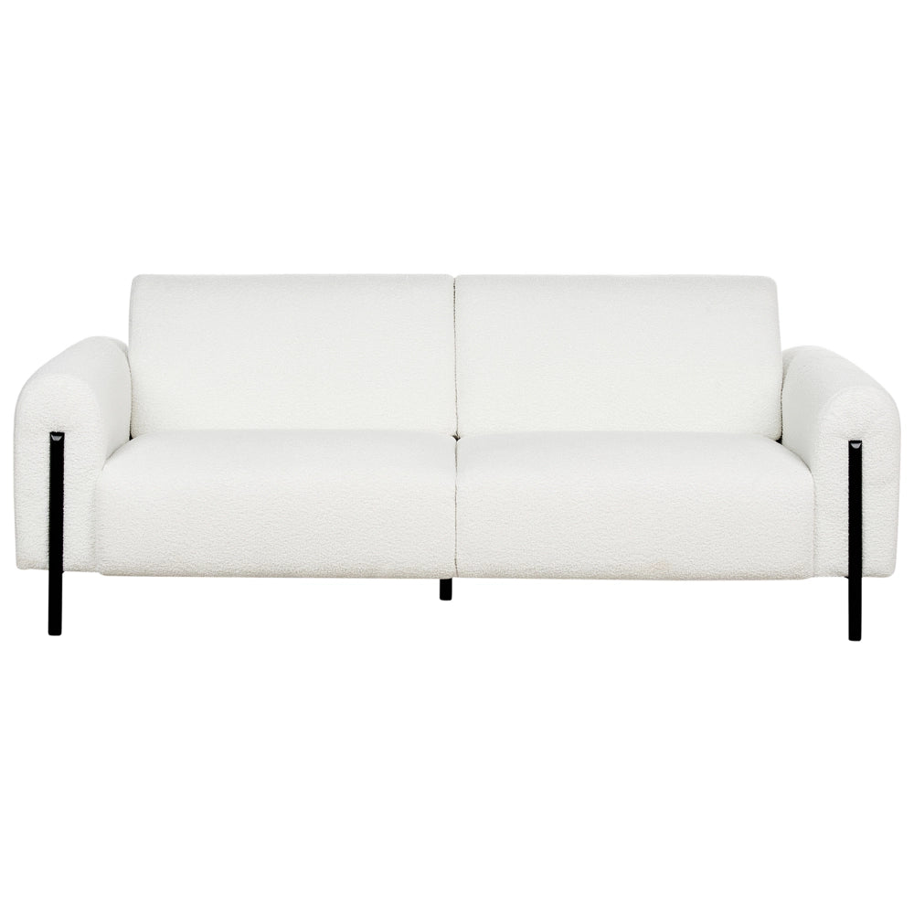 Set soggiorno divano 3 posti e poltrona imbottita in tessuto bouclè bianco con schienale regolabile stile elegante moderno