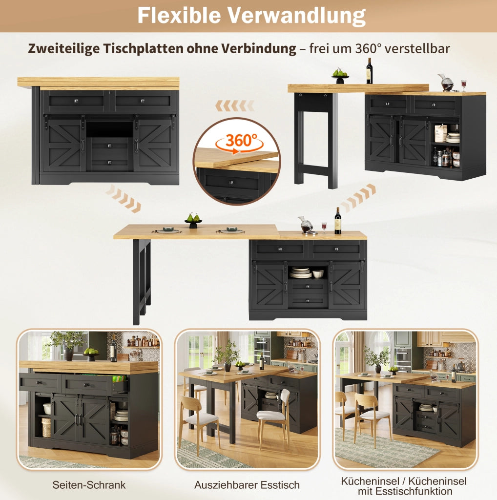 Isola cucina multifunzione con tavolo estraibile e mobile laterale