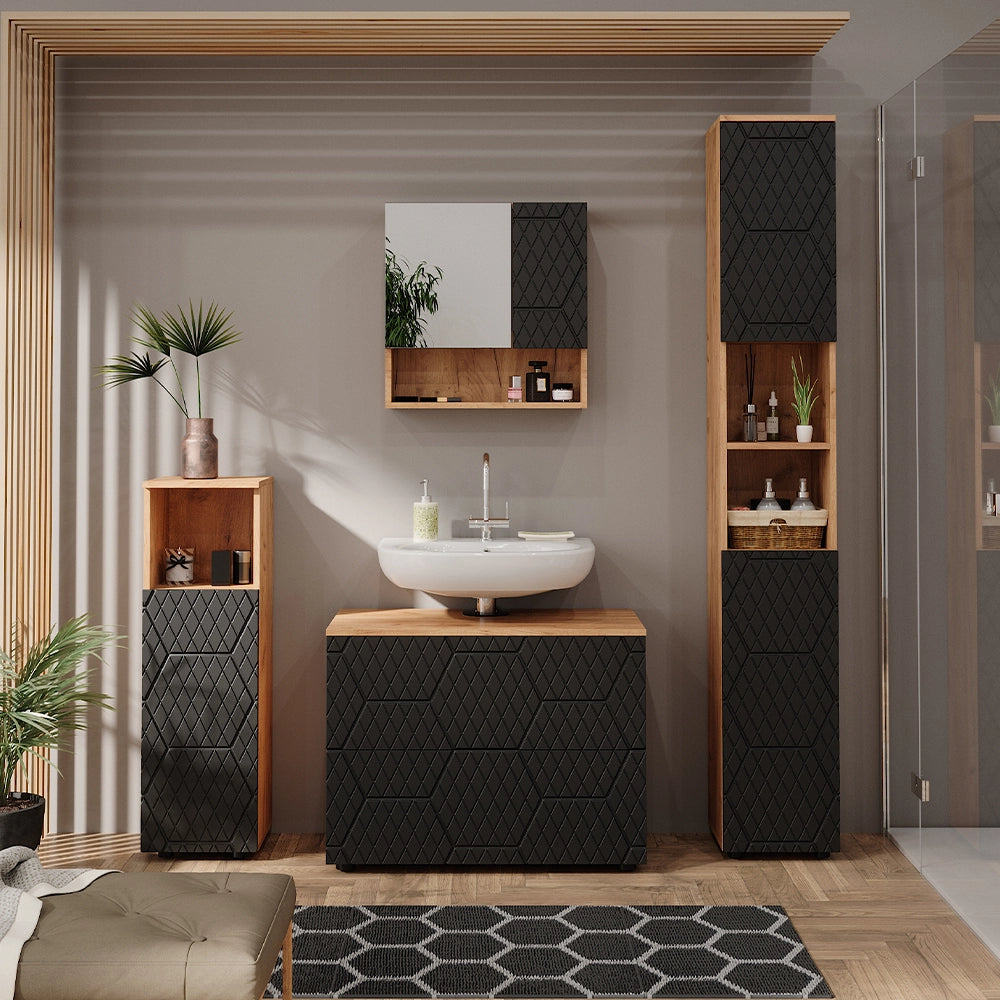 Vicco Set mobili bagno Antracite con struttura a nido d'ape 4 pezzi, con cassettiera e colonna