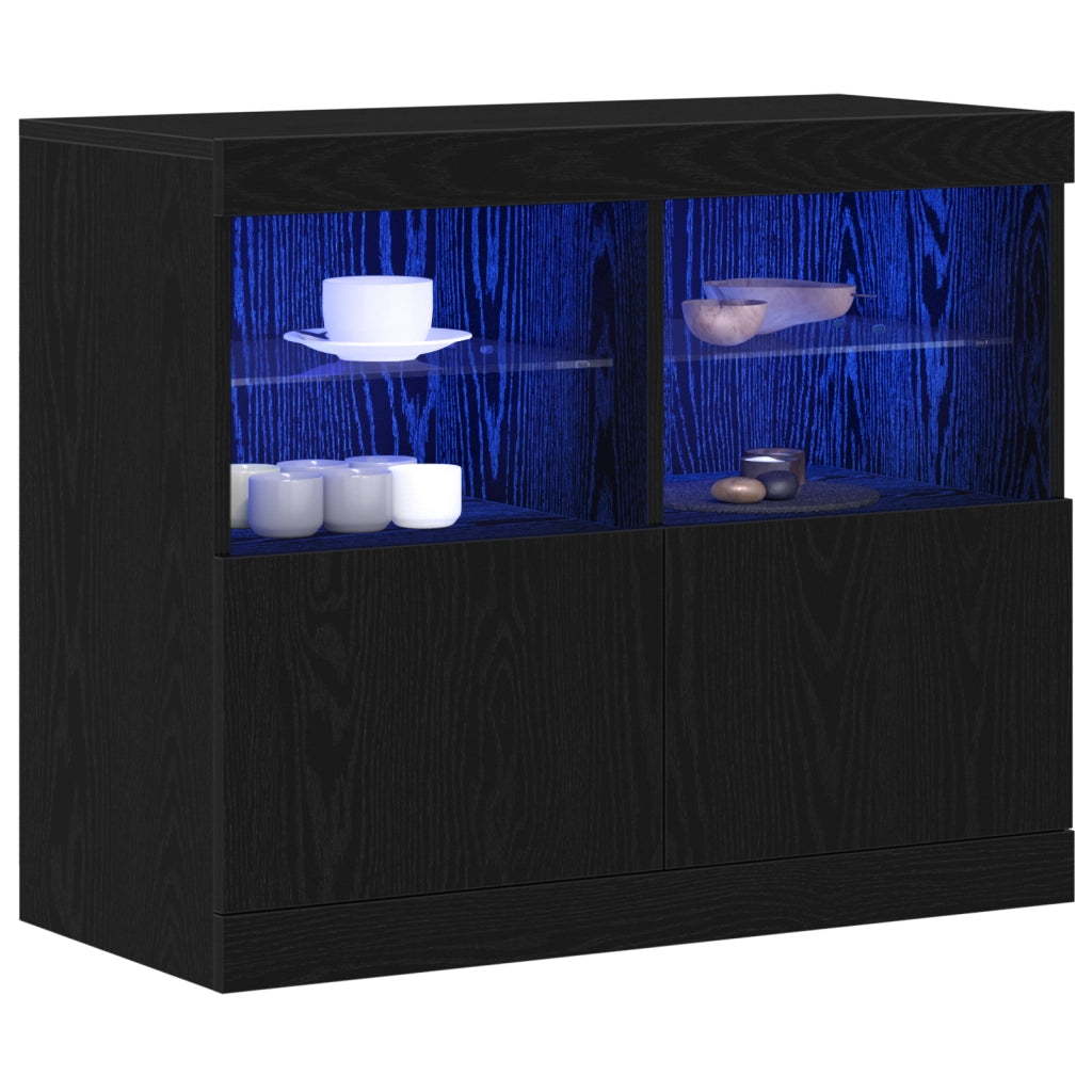 Credenza con Luci LED Rovere Nero 81x37x67 cm