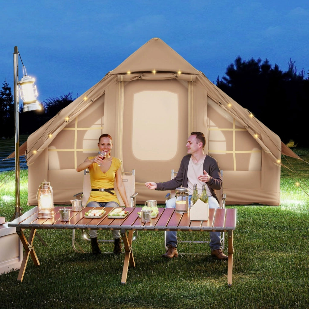 Tenda gonfiabile per 4-6 persone con 4 finestre a rete e prese d'aria superiori, Grande tenda da campeggio per pesca Beige-Tende