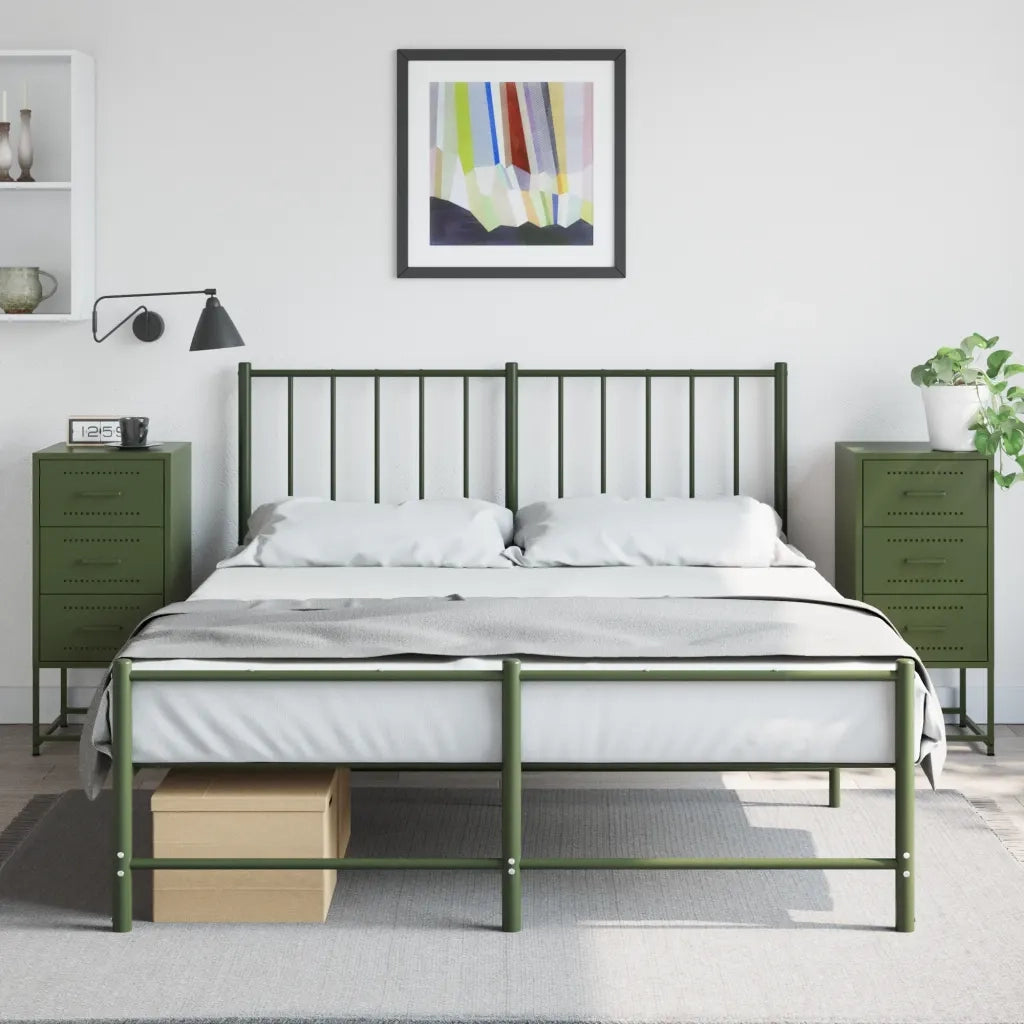 Set di 2 Comodini | Armadio da Notte | Mobiletto da notte Verde Oliva 36x39x78 cm in Acciaio
