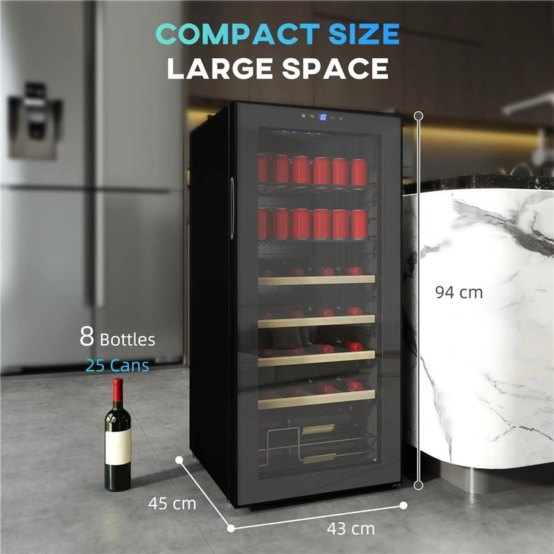 CANTINETTA FRIGO PER VINO DA 92L CON RIPIANI REGOLABILI PER 20 BOTTIGLIE E 50 LATTINE, 43X45X94 CM, NERO