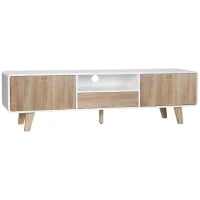 Mobile Porta TV Con Ante e Cassetto, Mobiletto da Salotto per TV fino a 72''in MDF, 160x40x45cm Bianco e Legno