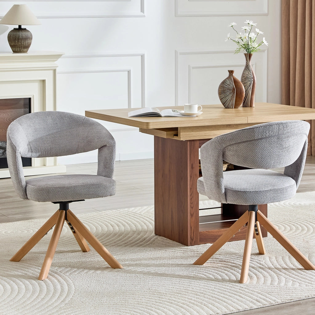 SEDIA Girevole Set da 2 pezzi Tessuto grigio e legno massello