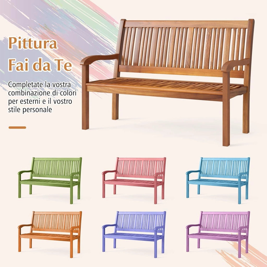 Panchina da Esterno, Panchina da Giardino in Legno con con Schienale e Braccioli, Panchina da Giardino, Balcone e Cortile, Portata 320kg, 126 x 63 x 91cm (Modello 1)