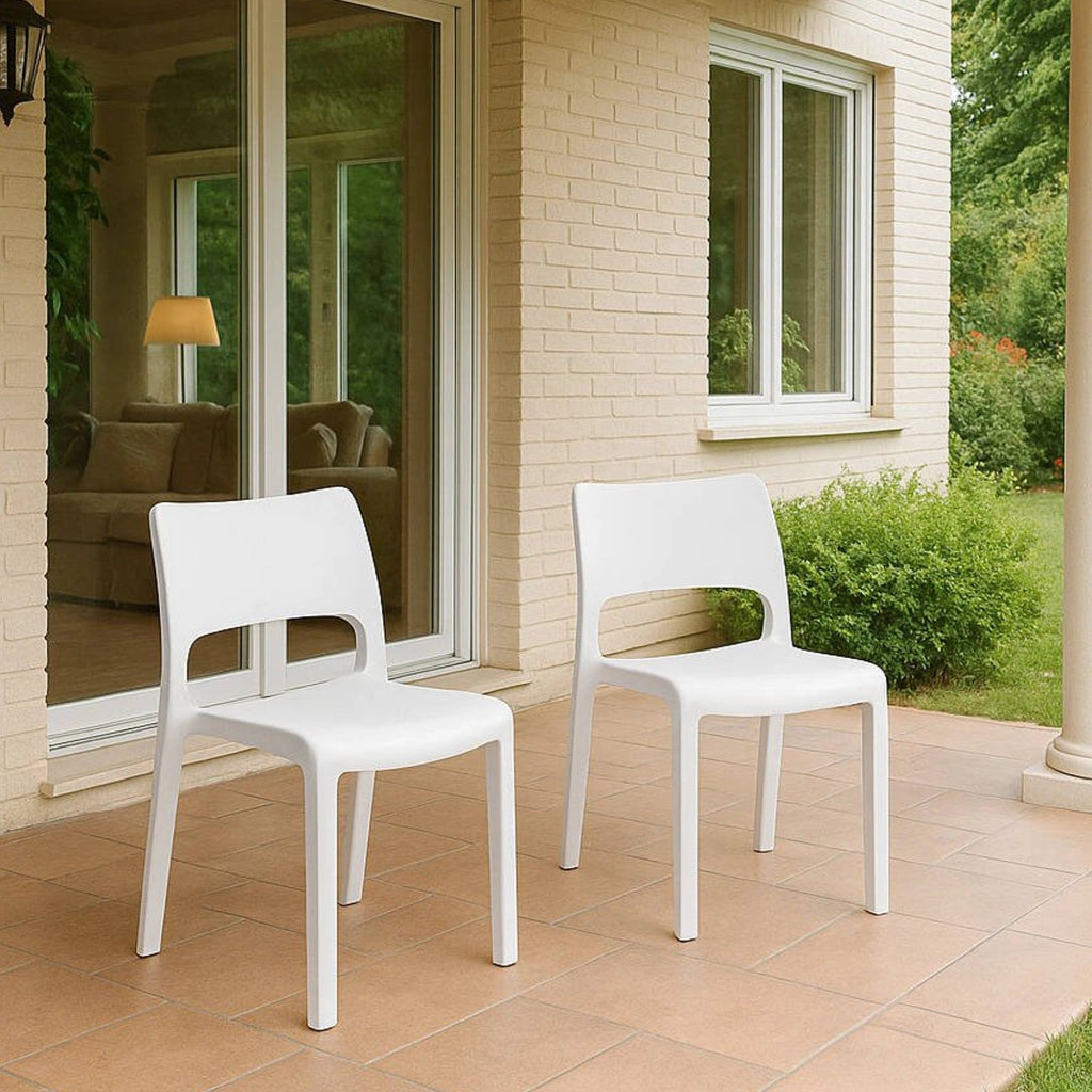 Set di 2 sedie da esterno Zircone, Seduta da giardino, Per indoor o outdoor, Impilabile, Made in Italy, 50x51 h82 cm, Bianco