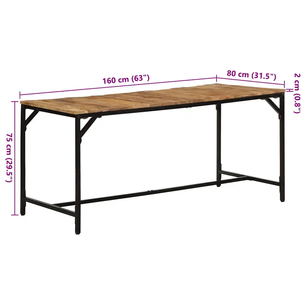 Tavolo da Pranzo 160x80x75 cm in Legno Massello di Mango Grezzo 373605